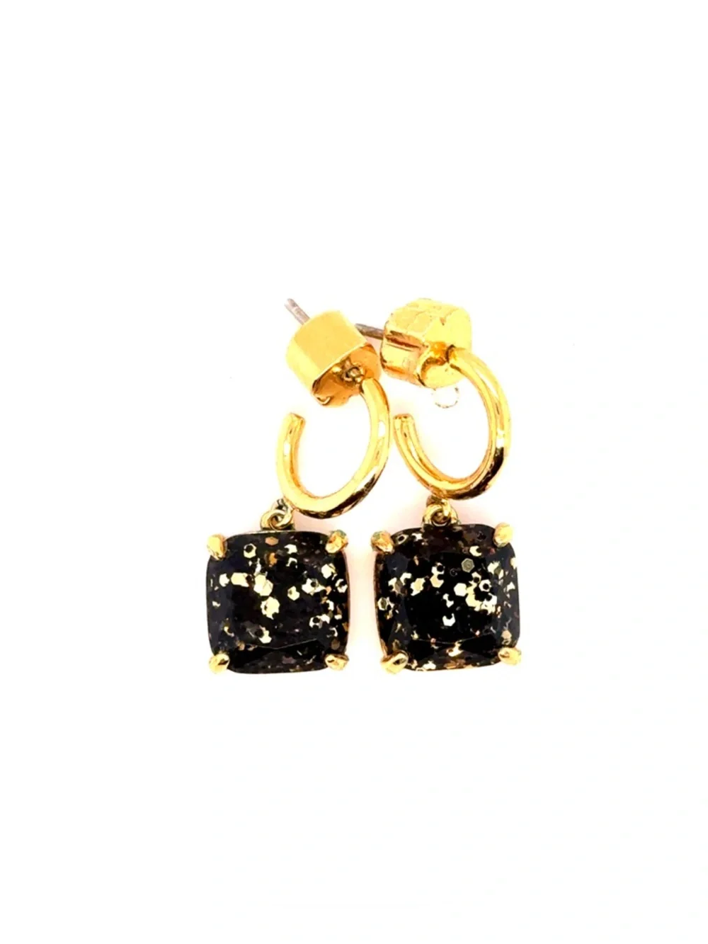 Kate Spade Gold Hoop Earrings with Black and Gold Glitter‎ Drops
